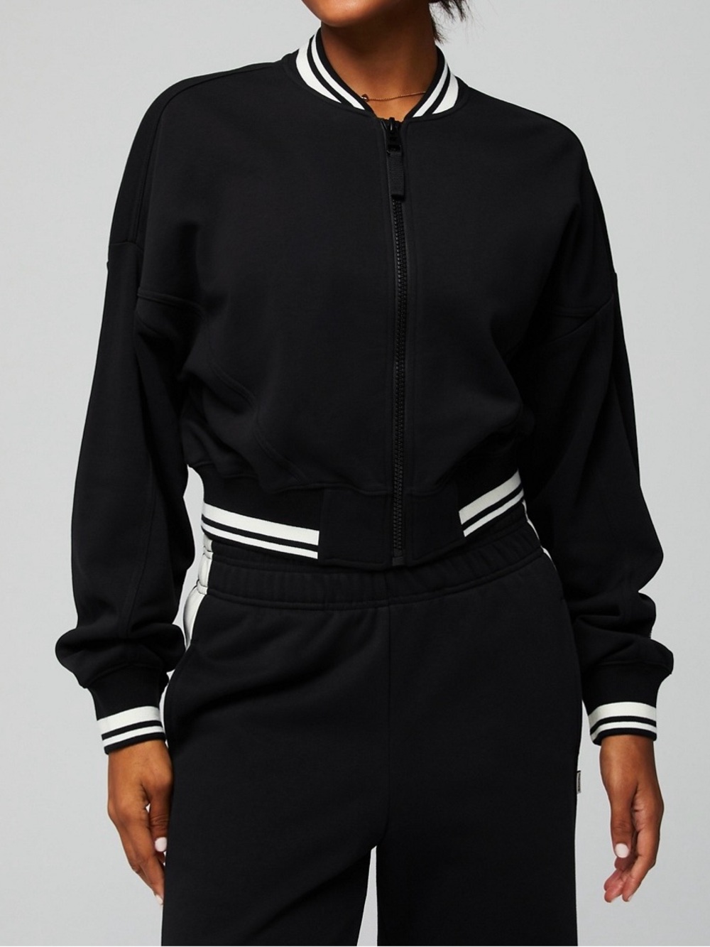 Fabletics Year Round Terry Bomber and Wide Leg Snap Pant Set